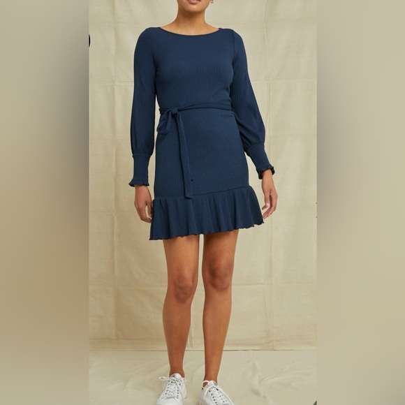 Amour Vert Dresses & Skirts - Amour Vert Ziggy Paris Rib Dress In Ocean Blue Size Medium